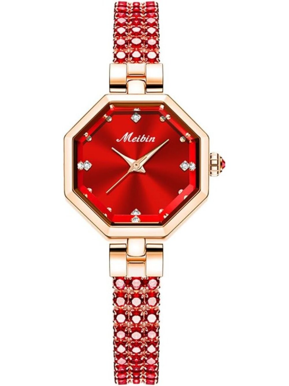 Women's Red Crystal Diamond Bangle Ladies Bracelet Luxury Oval Wrist Watches
